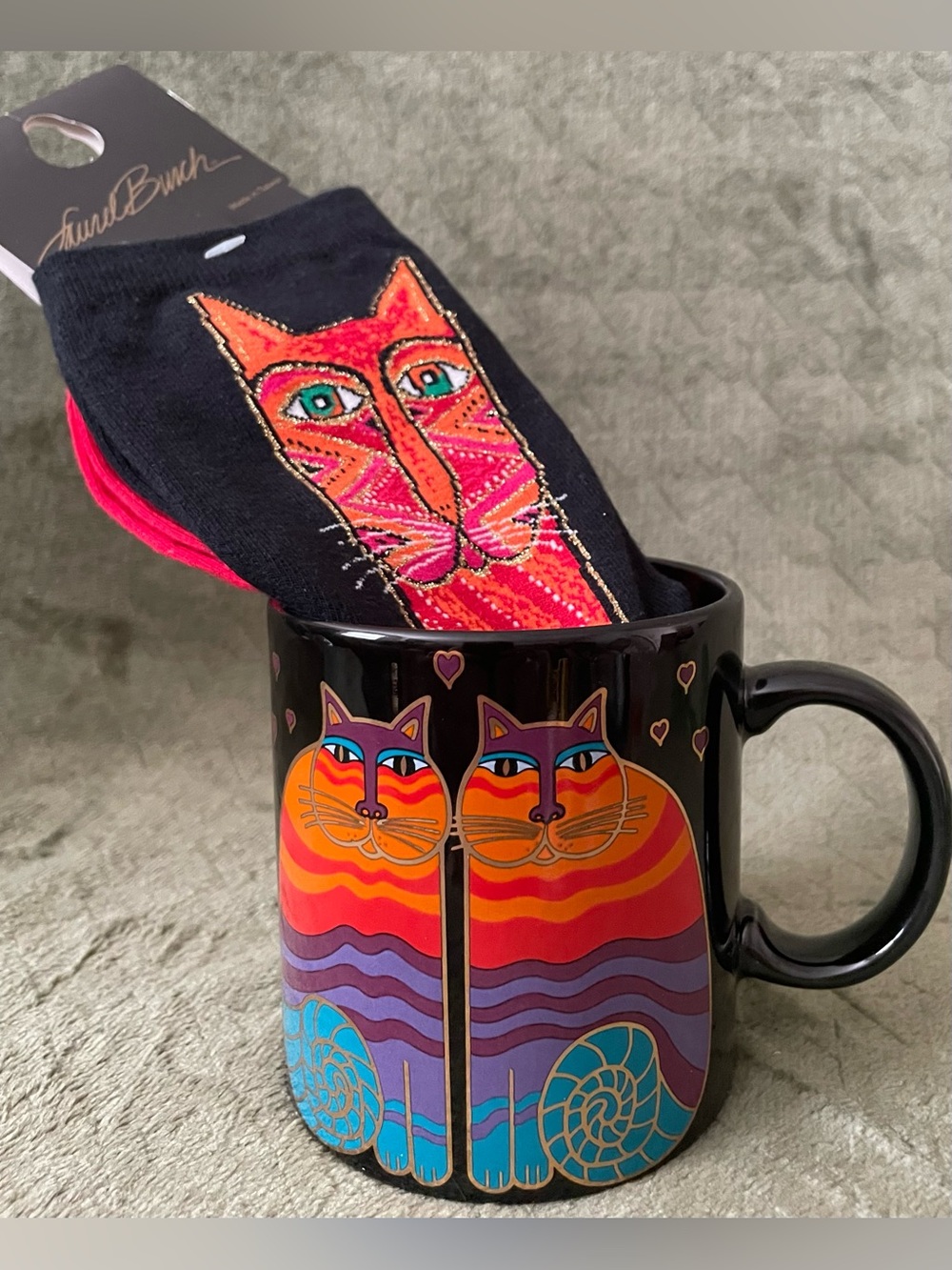 Laurel Burch Rainbow Cat Coffee Mug and Socks
